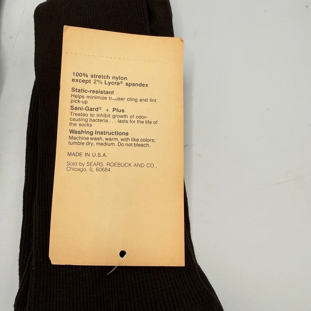 Vintage 70s Sears Men Brown Nylon Mid-Calf Dress Socks 2 Pair Made in USA